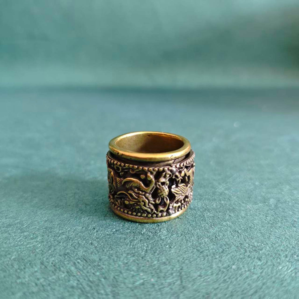 Handcrafted Antique-Finish Brass Dragon Thumb Ring | Rotatable Stress‑Relief Spinner Fidget Ring
