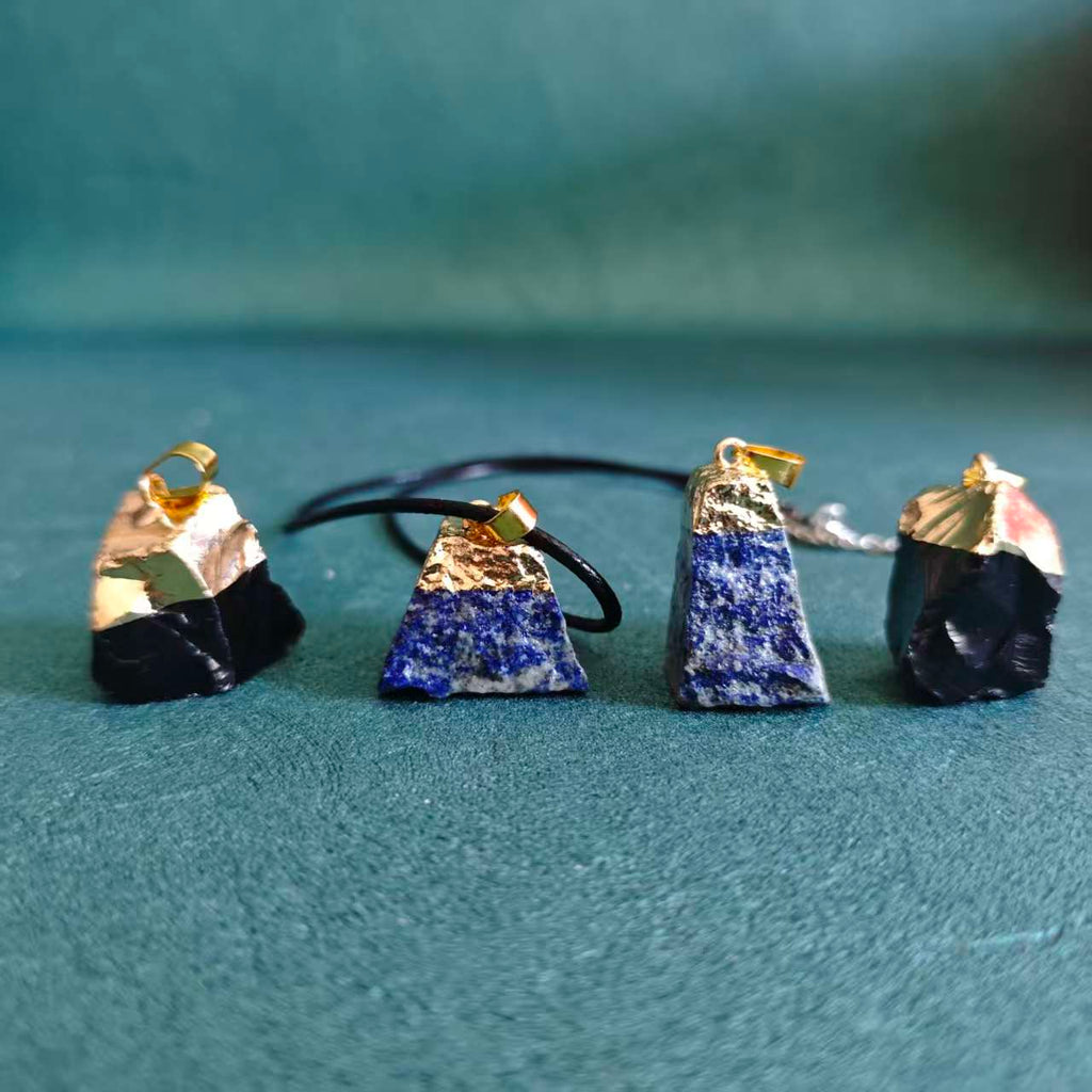 Lapis Lazuli  Black Obsidian Pendant, Spiritual Protection Natural Crystal Necklace