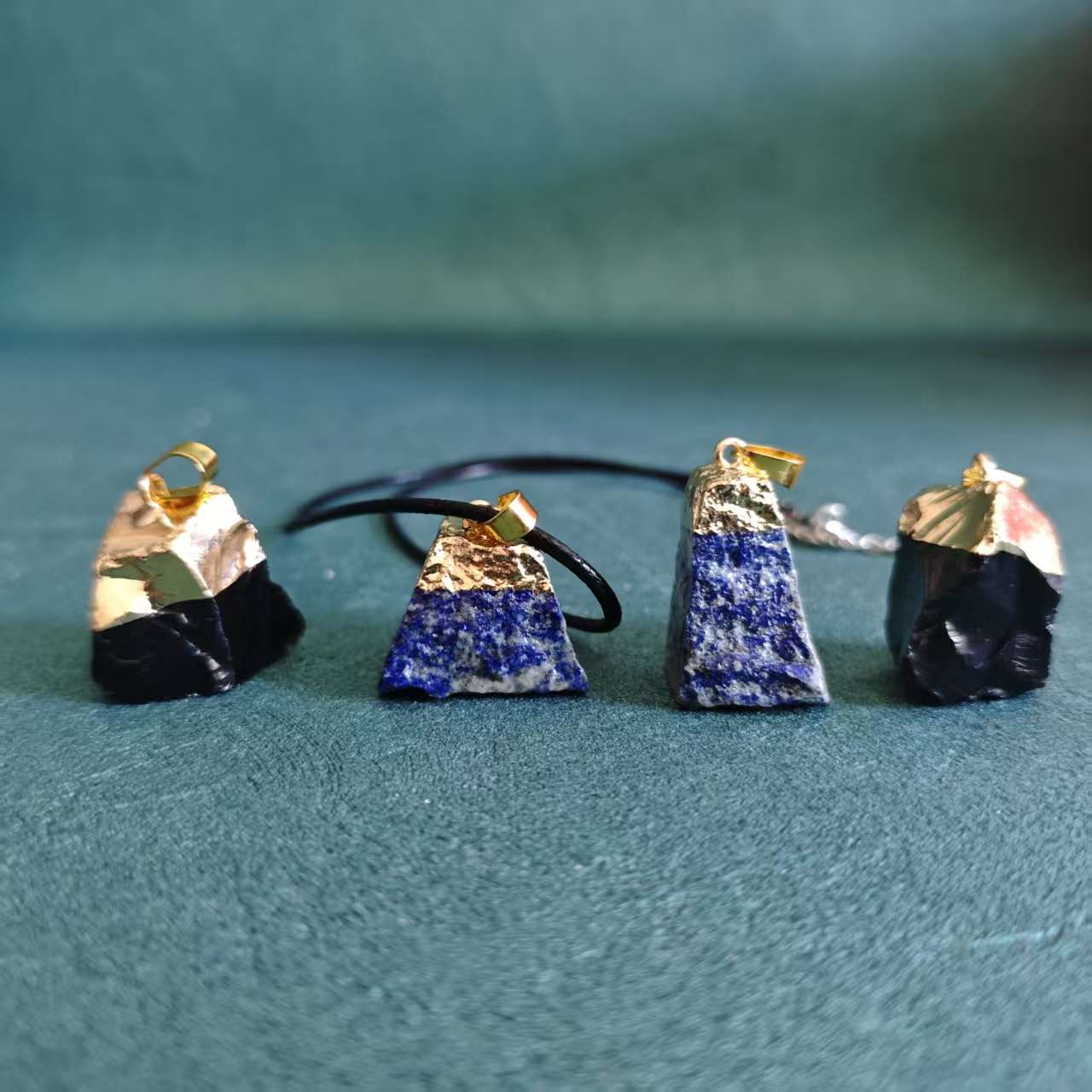 Lapis Lazuli  Black Obsidian Pendant, Spiritual Protection Natural Crystal Necklace