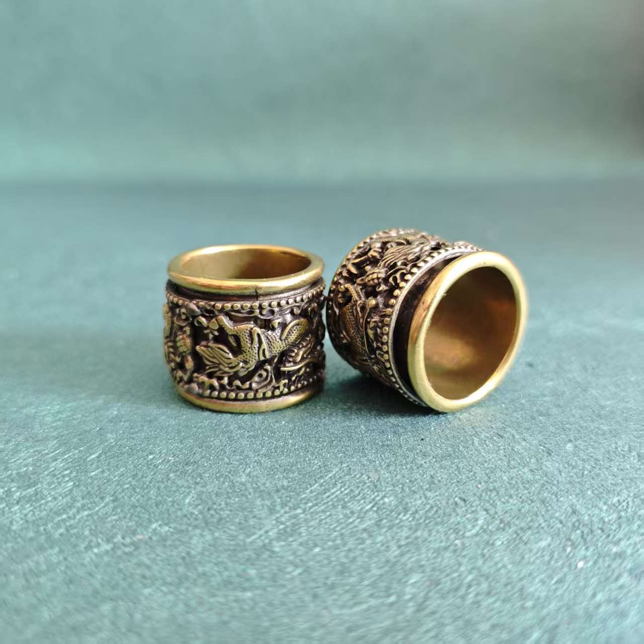 Handcrafted Antique-Finish Brass Dragon Thumb Ring | Rotatable Stress‑Relief Spinner Fidget Ring