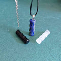 Natural Crystal Bamboo Pendant Necklace - Clear Quartz Black Obsidian Lapis Lazuli