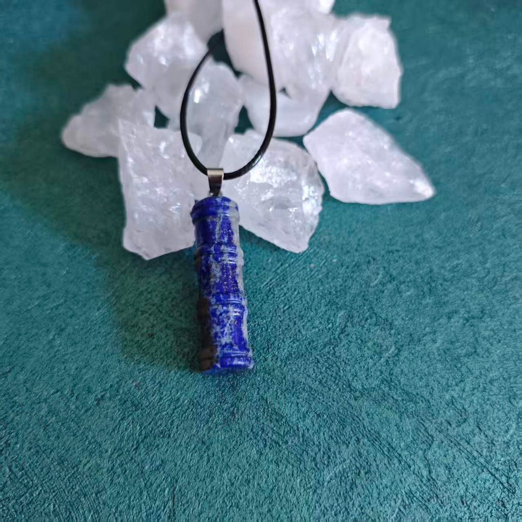 Natural Crystal Bamboo Pendant Necklace - Clear Quartz Black Obsidian Lapis Lazuli