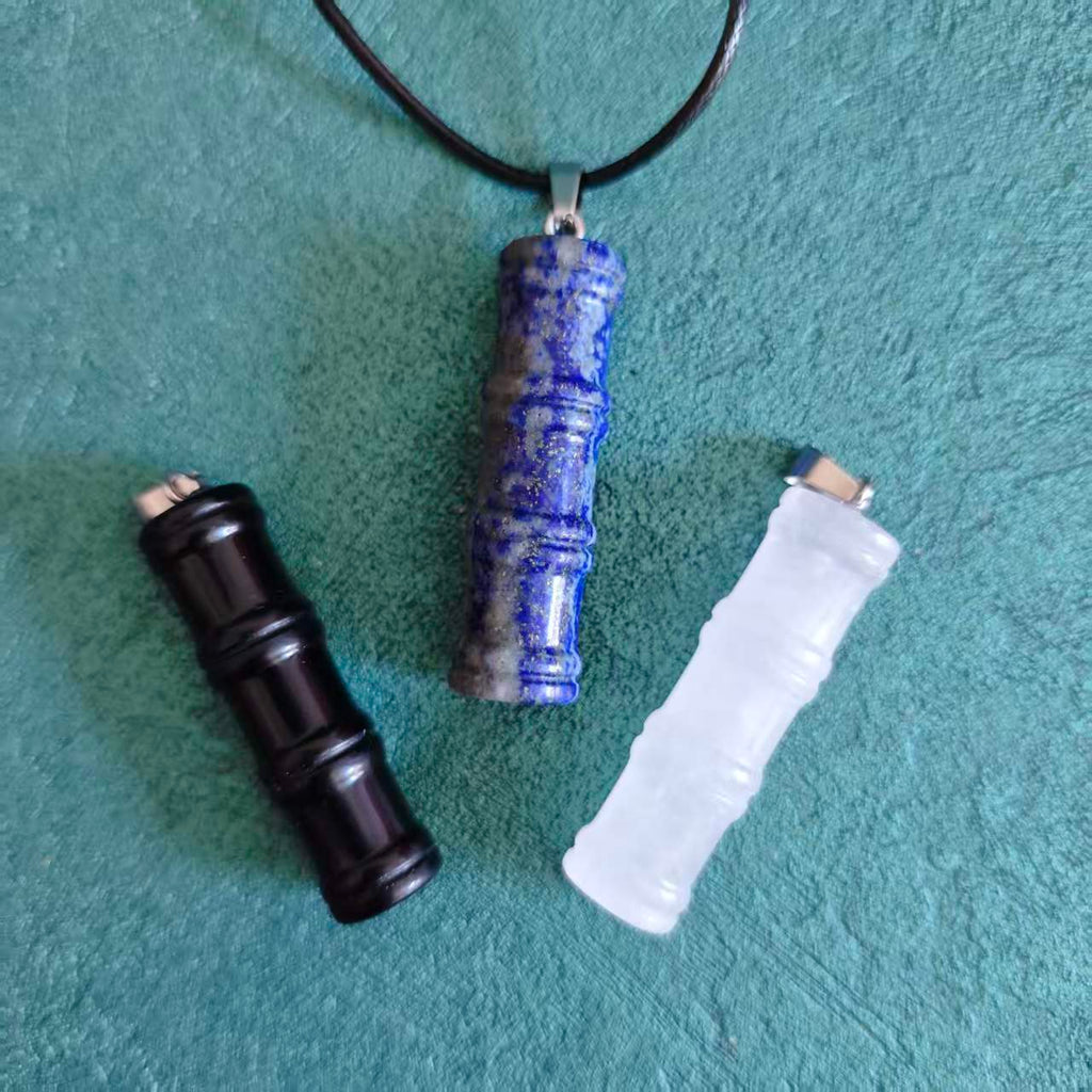 Natural Crystal Bamboo Pendant Necklace - Clear Quartz Black Obsidian Lapis Lazuli