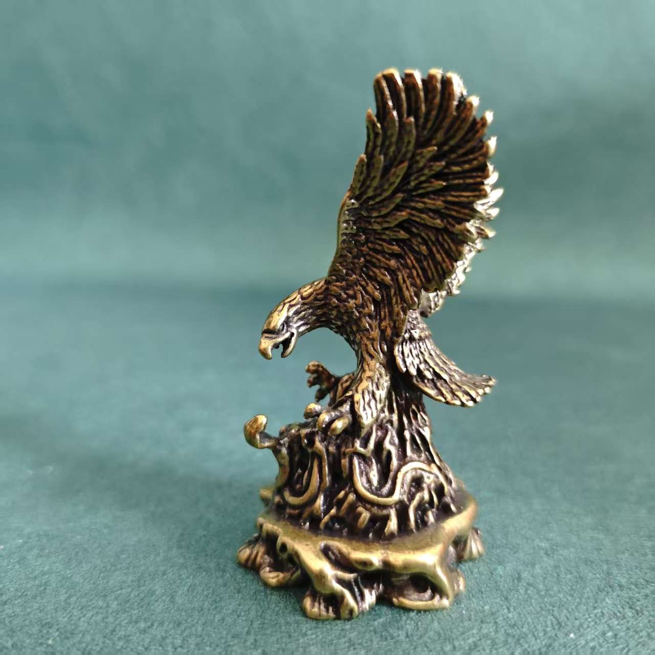Solid Brass Eagle Figurine, Talons Clutching Snake, Vintage Heavy Stress Relief Desktop Decor