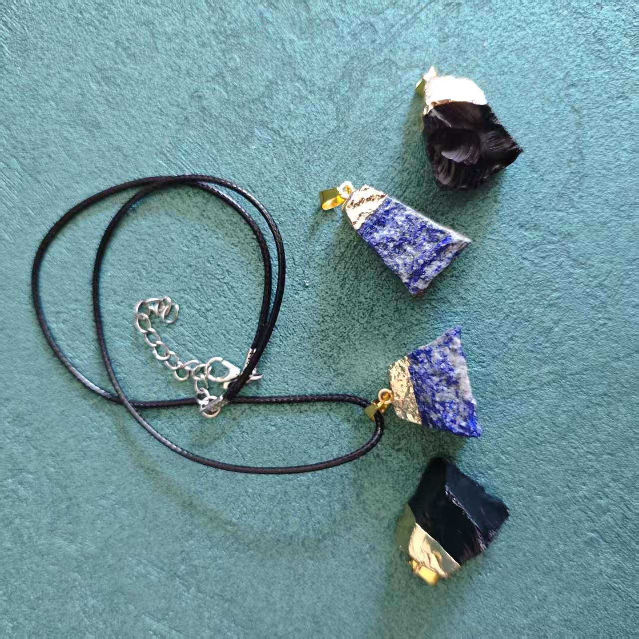 Lapis Lazuli  Black Obsidian Pendant, Spiritual Protection Natural Crystal Necklace