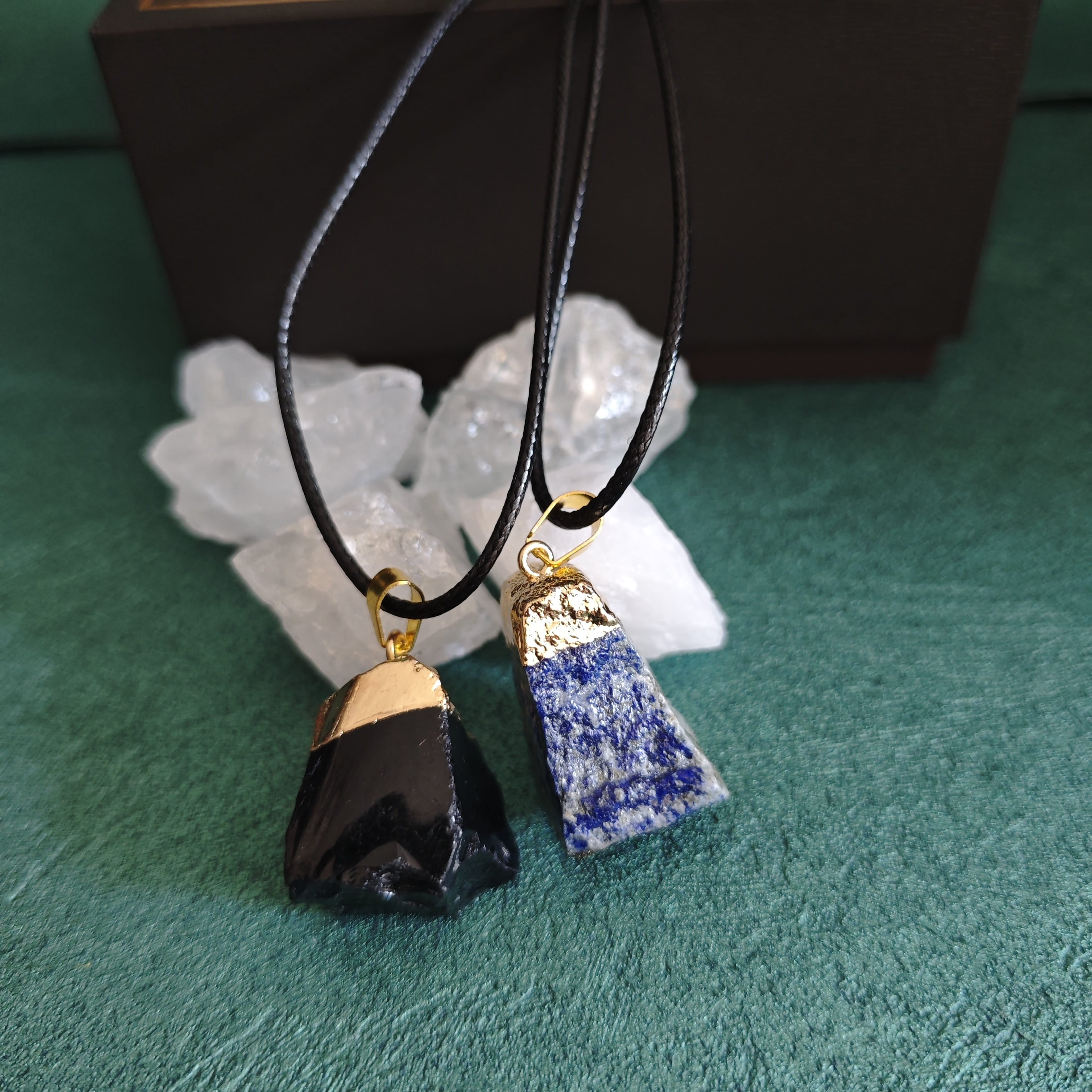 Lapis Lazuli  Black Obsidian Pendant, Spiritual Protection Natural Crystal Necklace