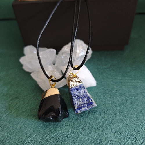 Lapis Lazuli  Black Obsidian Pendant, Spiritual Protection Natural Crystal Necklace