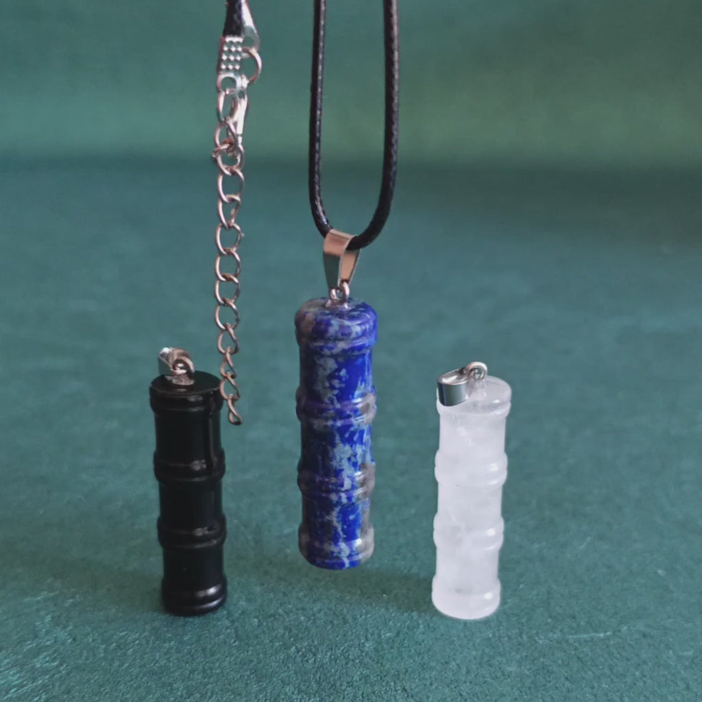 Natural Crystal Bamboo Pendant Necklace - Clear Quartz Black Obsidian Lapis Lazuli