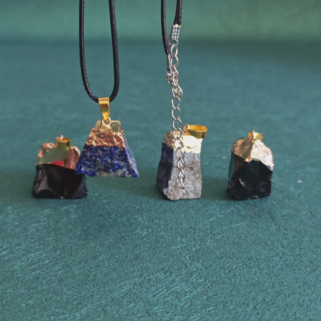 Lapis Lazuli  Black Obsidian Pendant, Spiritual Protection Natural Crystal Necklace