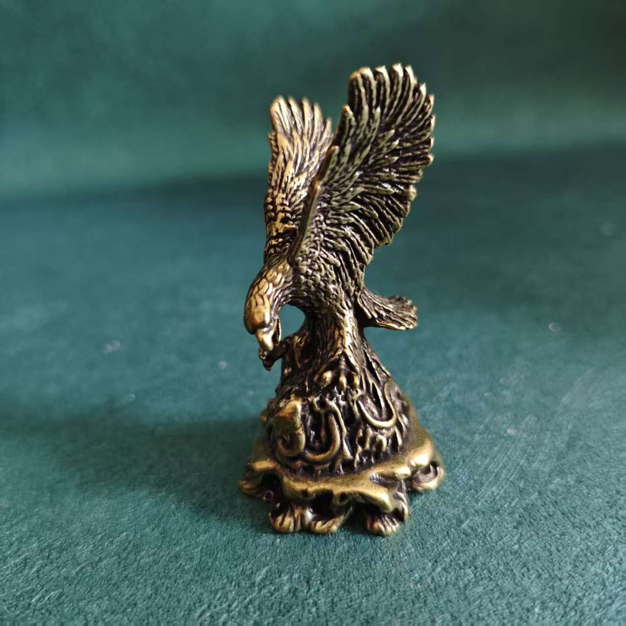 Solid Brass Eagle Figurine, Talons Clutching Snake, Vintage Heavy Stress Relief Desktop Decor